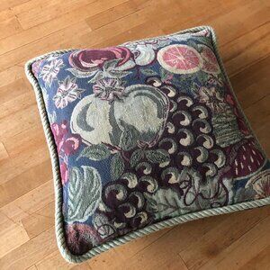 Throw Decorative Pillow Velvet Blue Back  Pattern Vegetables Fruits Dark Purple